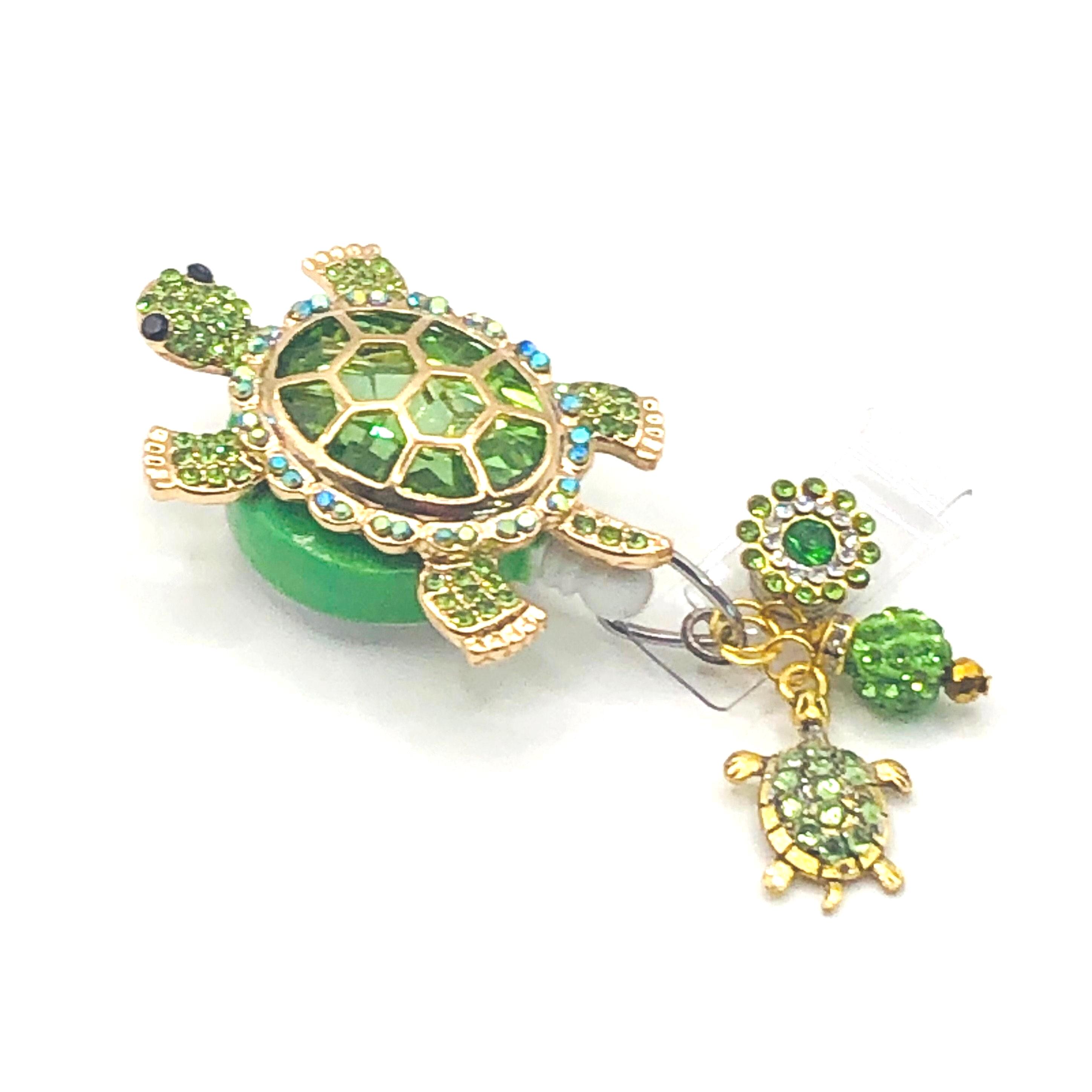 Green Rhinestone Turtle Retractable Badge Reel: Nurse Teacher Bling ID Holder Badge Clip