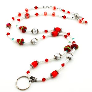 Holiday Christmas Beaded Breakaway Lanyard, ID Lanyard  Badge Holder, Badge Necklace Lanyard, Nurse Lanyard, Teacher Beaded Badge Holder