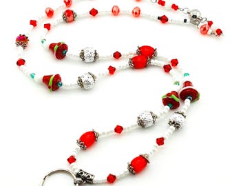 Urlaub Perlen Lanyard mit Nikolausmütze Perlen, Weihnachten Ausweishalter