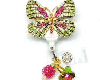 Bobine de badge rétractable papillon strass, porte-carte d'identité Bling infirmière enseignant