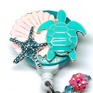 Starfish Turtle Beach Retractable Badge Holder Nurse Retractable Reel ID Badge Reel Badge Buddy ID Badge Clip Badge Lanyard Bling Badge Reel