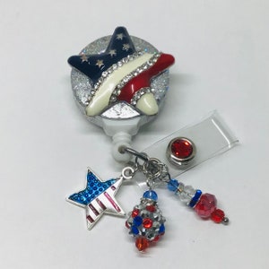 Patriotic Star, Retractable Badge Holder Nurse, Retractable Reel, ID Badge Reel, Badge Buddy, ID Badge Clip Badge Lanyard, Bling Badge Reel