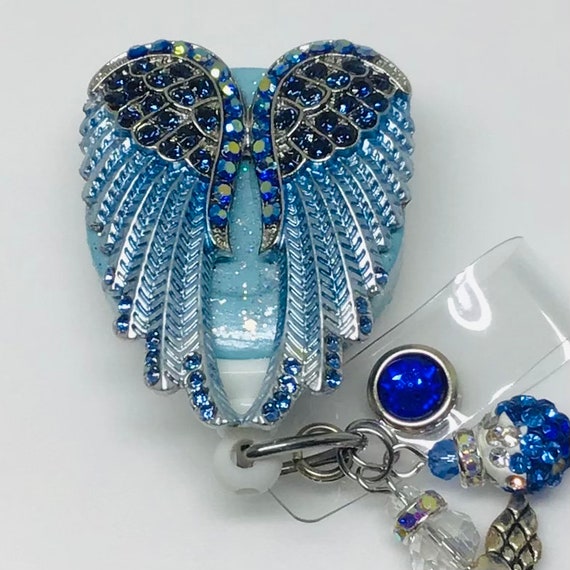 Angel Wings Blue-silver Retractable Badge Holder Nurse, Retractable Reel ID Badge  Reel Badge ID Badge Clip Badge Lanyard Bling Badge Reel 