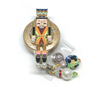 Holiday Nutcracker, Retractable Badge Holder Nurse, Retractable Reel, ID Badge Reel, ID Badge Clip, Badge Lanyard, Bling Badge Reel