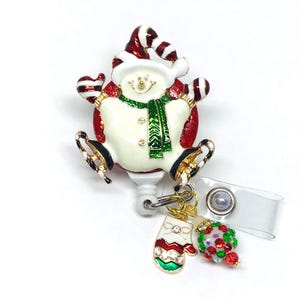 Skating Snowman Christmas Holiday Retractable Badge Holder Nurse Retractable Reel ID Badge Reel ID Badge Clip Badge Lanyard Bling Badge Reel