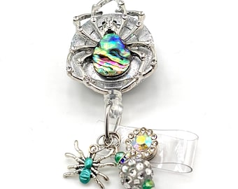 Sparkly Spider Retractable Badge Reel, Halloween Bling