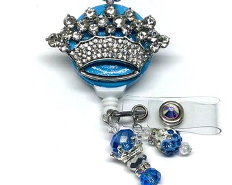 Rhinestone Crown Retractable Badge Reel, Bling ID Holder, Badge Clip