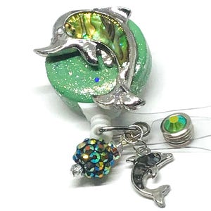 Dolphin; Retractable Badge Holder Nurse Retractable Reel, ID Badge Reel Badge Buddy ID Badge Clip Badge Lanyard Bling Badge Reel