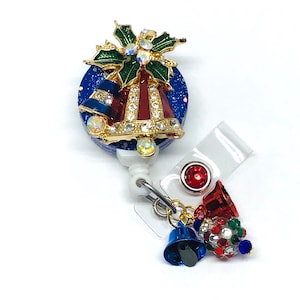 Christmas Bells, Holiday, Retractable Badge Holder Nurse, Retractable Reel, ID Badge Reel ID Badge Clip Badge Lanyard Bling Badge Reel