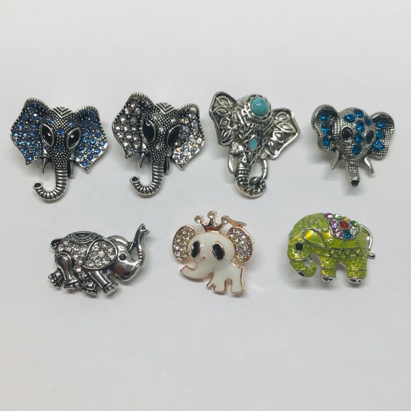 Elephant Snap Buttons; Interchangeable 18mm Snap Buttons: Snap Button Jewelry, Badge Holders, Lanyards, Necklaces, Bracelet, Elephant Charm