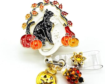 Kätzchen und Kürbisse einziehbare Badge Reel, Herbst Badge Halter