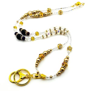 Golden Bling Beaded Breakaway Lanyard ID Lanyard Badge Holder Badge Necklace Lanyard Nurse Lanyard Teacher Beaded Lanyard Badge Holder