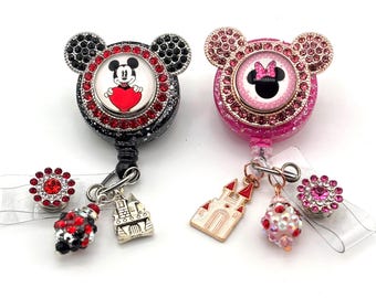 Mouse Face Snap Button Retractable Badge Holder, Bling ID Holder