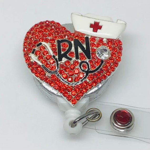 Nurse-heart-rn Retractable Badge Holder Nurse, Retractable Reel ID Badge  Reel, Medical Badge Holder, Nurse Badge Reel, Bling Badge Reel 