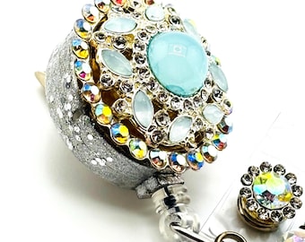 Rhinestone Bling Retractable Badge Reel, Sparkly ID Holder