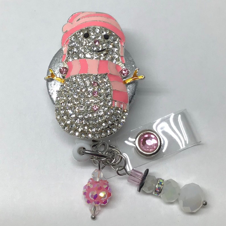 Snowmen Retractable Badge Holder Nurse Retractable Reel ID Badge Reel Badge ID Badge Clip Badge Lanyard Bling Badge Reel Christmas Holiday