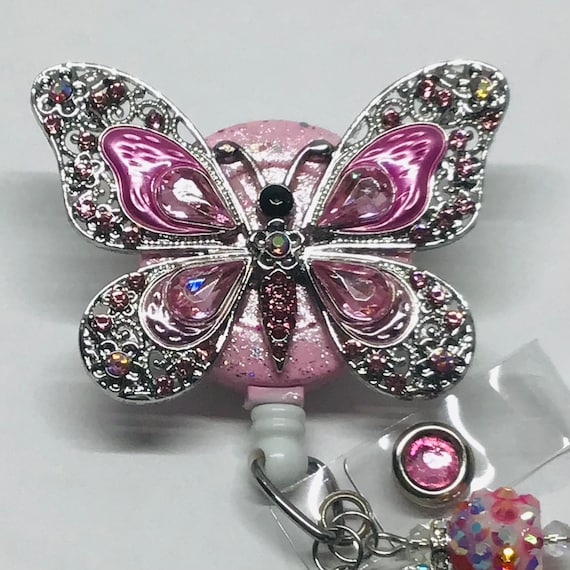 Pink, White, Green Butterfly Retractable Badge Holder Nurse, Retractable  Reel, ID Badge Reel, ID Badge Clip Badge Lanyard Bling Badge Reel 