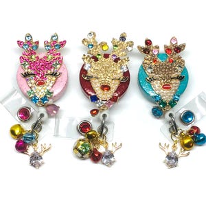 Holiday Reindeer, Christmas Retractable Badge Holder Nurse, Retractable Reel, ID Badge Reel ID Badge Clip, Badge Lanyard, Bling Badge Reel