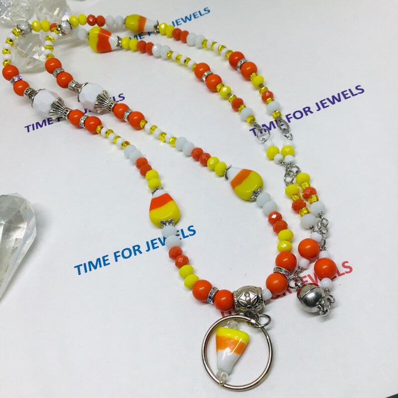 Teacher Badge Necklace ID Lanyard Badge Holder Badge Necklace Lanyard Beaded Necklace Nurse Lanyard Candy Corn Beaded Breakaway Lanyard