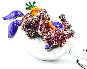 Einziehbarer Ausweishalter mit Strass-Osterhasenmotiv, Glitzer-Ausweishalter