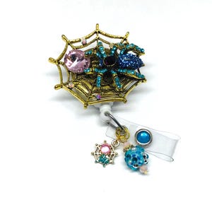 Halloween Sparkly Spider Web; Retractable Badge Holder Nurse, Retractable Reel ID Badge Reel ID Badge Clip Badge Lanyard Bling Badge Reel