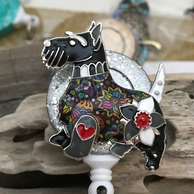 Scottish Terrier; Retractable Badge Holder Nurse ID Badge Reel Badge Buddy ID Badge Clip Badge Lanyard Bling Badge Reel Retractable Reel