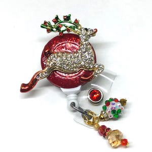 Reindeer Christmas Holiday Retractable Badge Holder Nurse, Retractable Reel, ID Badge Reel ID Badge Clip Badge Lanyard Bling Badge Reel