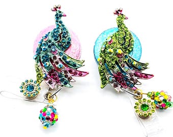 Bling Peacock Einziehbarer Ausweishalter, Strass-Ausweishalter für Krankenschwestern und Lehrerinnen