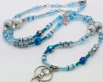 Blue Beaded Breakaway Lanyard, ID Lanyard Badge Holder, Badge Necklace Lanyard, Nurse Lanyard, Teacher Lanyard, Beaded Badge Necklace