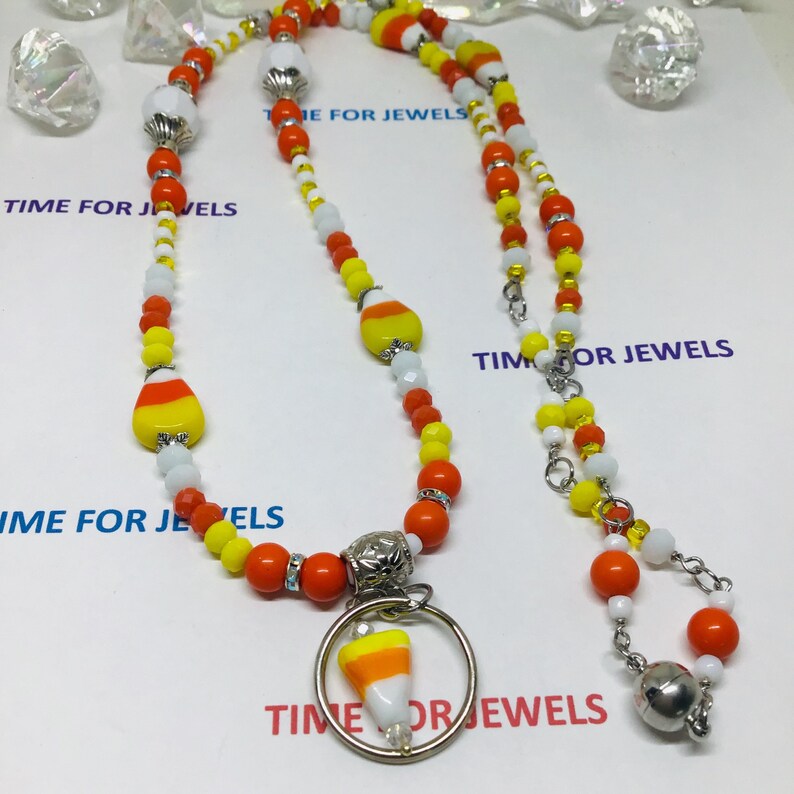 Teacher Badge Necklace ID Lanyard Badge Holder Badge Necklace Lanyard Beaded Necklace Nurse Lanyard Candy Corn Beaded Breakaway Lanyard
