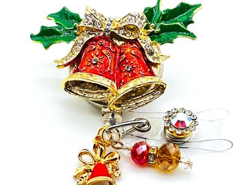 Weihnachtsglocken-Feiertag einziehbare Ausweishalter Krankenschwester, Lehrer Bling Ausweisrolle