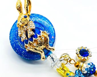 Häschen-Kaninchen-einziehbare Ausweis-Reel, Rhinestone-Bling Ausweis-Halter