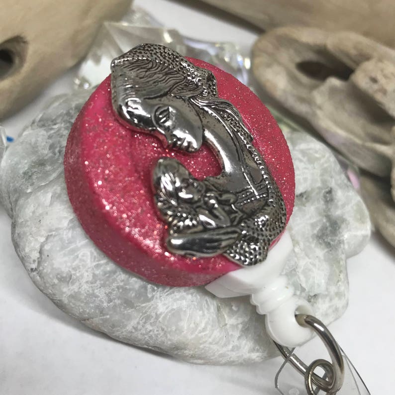 Retractable Reel ID Badge Reel Badge Buddy ID Badge Clip Badge Lanyard Bling Badge Reel Mother and Child; Retractable Badge Holder Nurse
