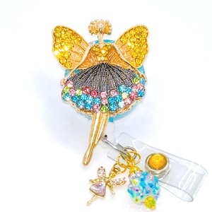 Rhinestone Angel, Fairy; Retractable Badge Holder Nurse Retractable Reel ID Badge Reel Badge ID Badge Clip Badge Lanyard Bling Badge Reel