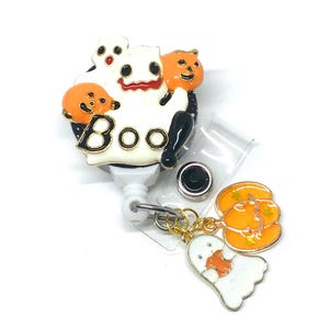 ハロウィンゴースト、秋の格納式バッジホルダー看護師、格納式リールバッジリール、IDバッジクリップ、バッジストラップ秋のキラキラバッジリール