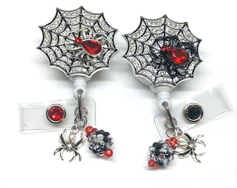 Halloween-Spinnennetz-Ausweishalter mit Einzugsmechanismus, Strass-Spinne, glitzernder Ausweishalter