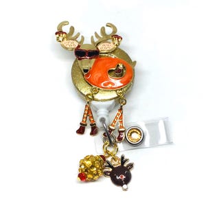 Reindeer Christmas Holiday Retractable Badge Holder Nurse, Retractable Reel, ID Badge Reel ID Badge Clip Badge Lanyard Bling Badge Reel