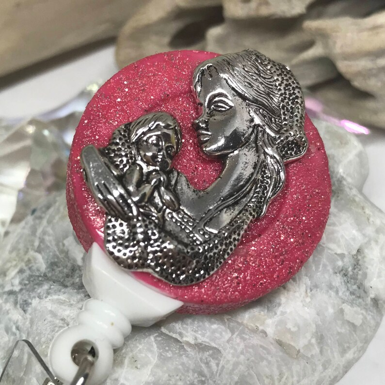 Retractable Reel ID Badge Reel Badge Buddy ID Badge Clip Badge Lanyard Bling Badge Reel Mother and Child; Retractable Badge Holder Nurse