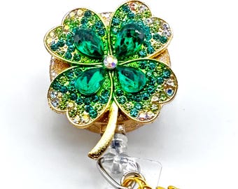 Kleeblatt Strass einziehbare Rolle, St Patrick's Day Bling ID Clip