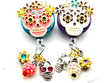 Halloween Schädel Tag der Toten einziehbare Badge Reel, Bling ID Inhaber