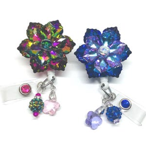 Brilliant AB Flowers, Rozwijany uchwyt na identyfikator Pielęgniarka Rozwijany identyfikator na szpuli Identyfikator na szpuli Identyfikator przyjaciela Klips na identyfikator Smycz na identyfikator Bling