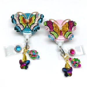 Rhinestone Butterfly, Retractable Badge Holder Nurse, Retractable Reel, ID Badge Reel, ID Badge Clip, Badge Lanyard, Bling Badge Reel