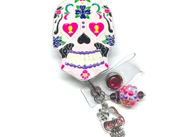 Halloween-Schädel, Tag der Toten; Einziehbarer Ausweishalter Krankenschwester, einziehbare Rolle ID-Abzeichenrolle, Bling-Abzeichenrolle