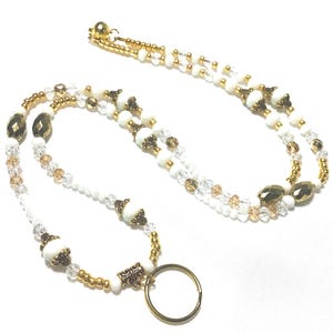 Golden Beaded Breakaway Lanyard, ID Lanyard  Badge Holder, Badge Necklace Lanyard, Nurse Lanyard, Teacher Badge Necklace, Beaded Necklace