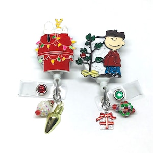 Snoopy, Christmas Holiday Retractable Badge Holder Nurse, Retractable Reel, ID Badge Reel ID Badge Clip, Badge Lanyard, Bling Badge Reel
