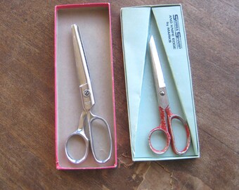 Vintage Dressmaking/Sewing Scissors: Choose 7" Pinking Shears by Joy/Rex Cutlery or Serra Sharp/Marx; Original Boxes; Guarantee