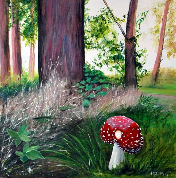 Items similar to Toadstool Painting. Fairytale art. Original painting
