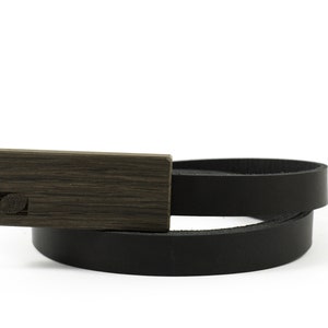 Ceinture en cuir + boucle de ceinture étroite en chêne de tourbière + idée cadeau
