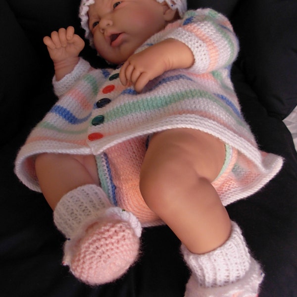 Girl's pdf Knitting Pattern 4 Piece Outfit in all 3 sizes -Prem Baby 16/18" Doll, Newborn , 18/20" Doll, 0-3 Month Baby 20/22" Doll - PAIGE