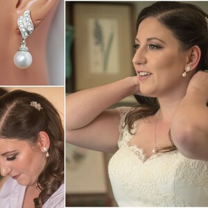 Classic Pearl White  Wedding Earrings, Pearl Drop Bridal Earrings, Rhinestone Bridesmaid Earrings, Simply Elegance